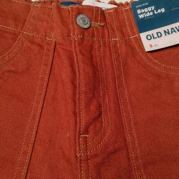 Old Navy Pants Girls Small 6 Baggy Wide Leg High Rise Rust Elastic Canvas READ - Picture 12 of 12